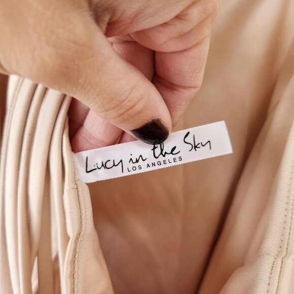 Lucy in the Sky Lulu Satin Lace-Up Dress Champagne Gold Mini Cocktail Women's M - Picture 7 of 8